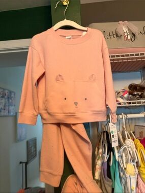 Carter's Peach Bear Waffle Knit matching Set